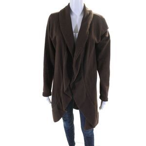 Woo Women's Cotton Mid Length Open Front Cardigan Sweater Brown Size 4